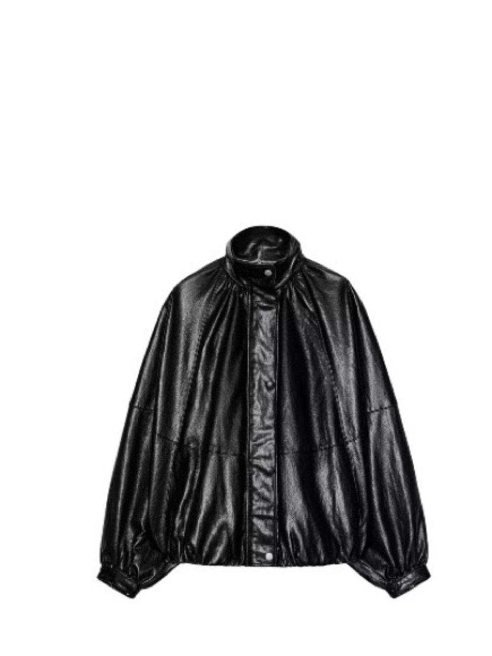 Womens Black Faux Leather High-Neck Jacket